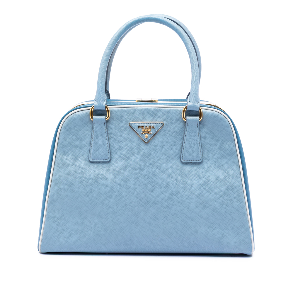 Pre-Loved Prada Bicolor Saffiano Lux Pyramid Frame Top Handle Bag
